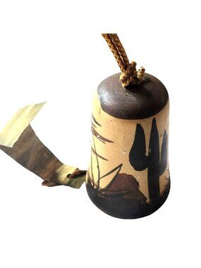 Hanging Bell Wind Chime Ceramic Brass Desert southwest cactus  Rustic